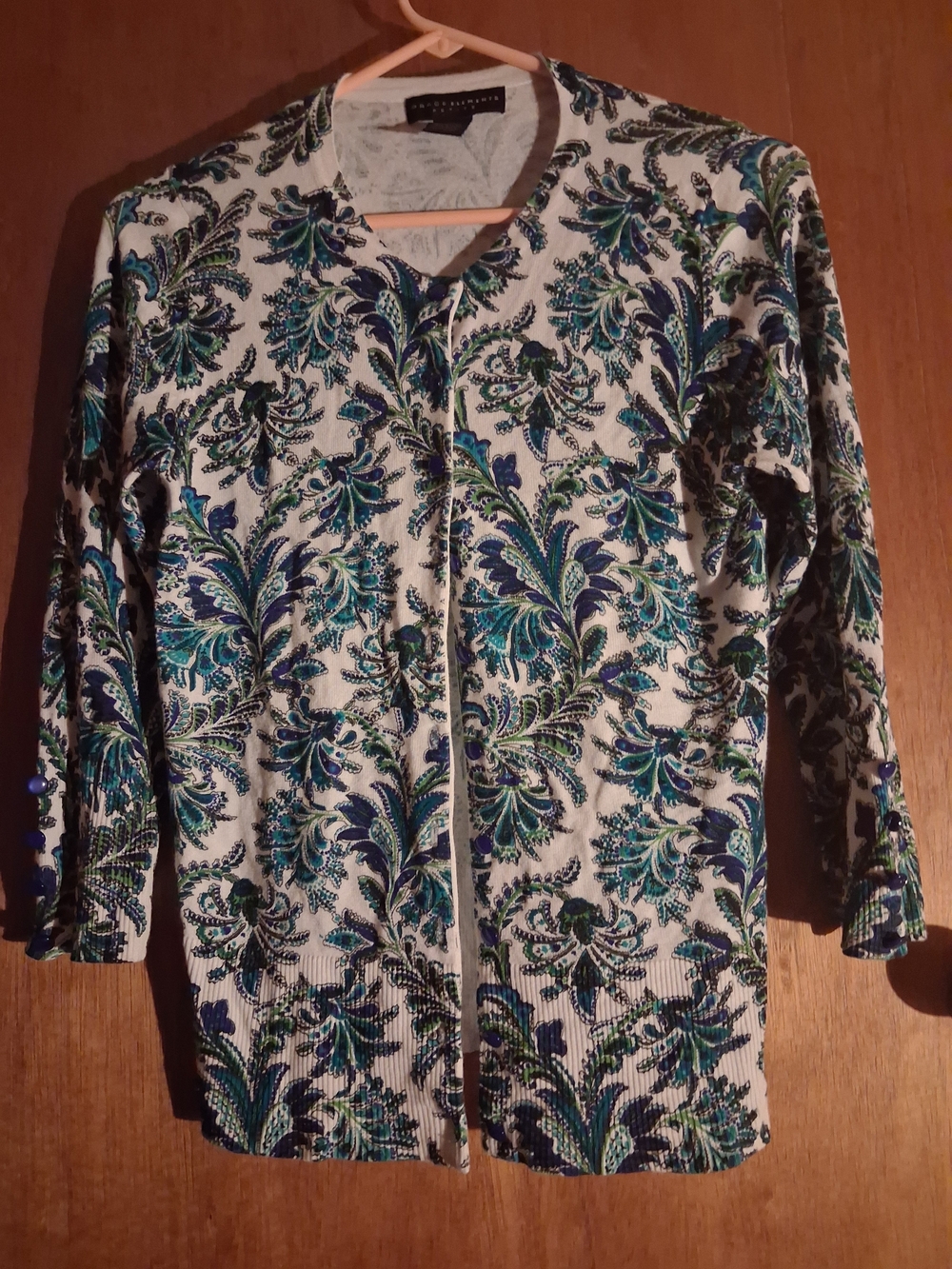 Grace Elements Floral Pattern Zip Cardigan — White, Blue, Green